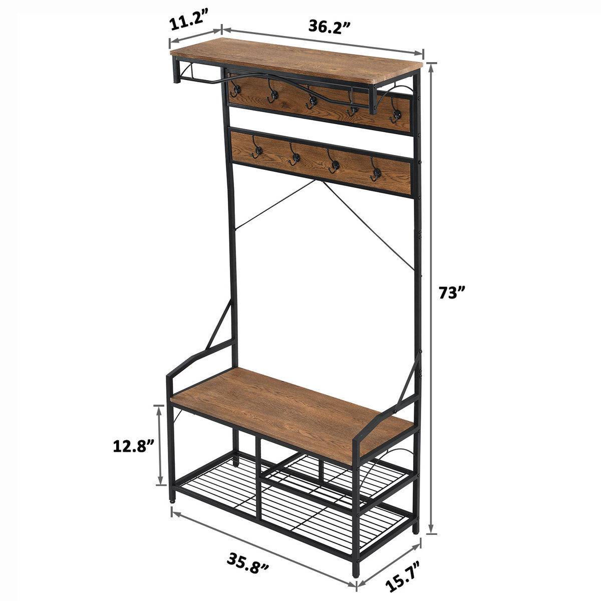17 Stories Keaun 36.2'' Wide Iron Hall Tree with Bench and Shoe Storage